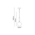 Lampa wisząca Ero I Cromo C, 1-punktowa, z okrągłym kloszem o średnicy 120 mm. Wysokość całkowita 1800 mm, długość zawieszenia 430 mm. Wykonana z metalu, minimalistyczny design.