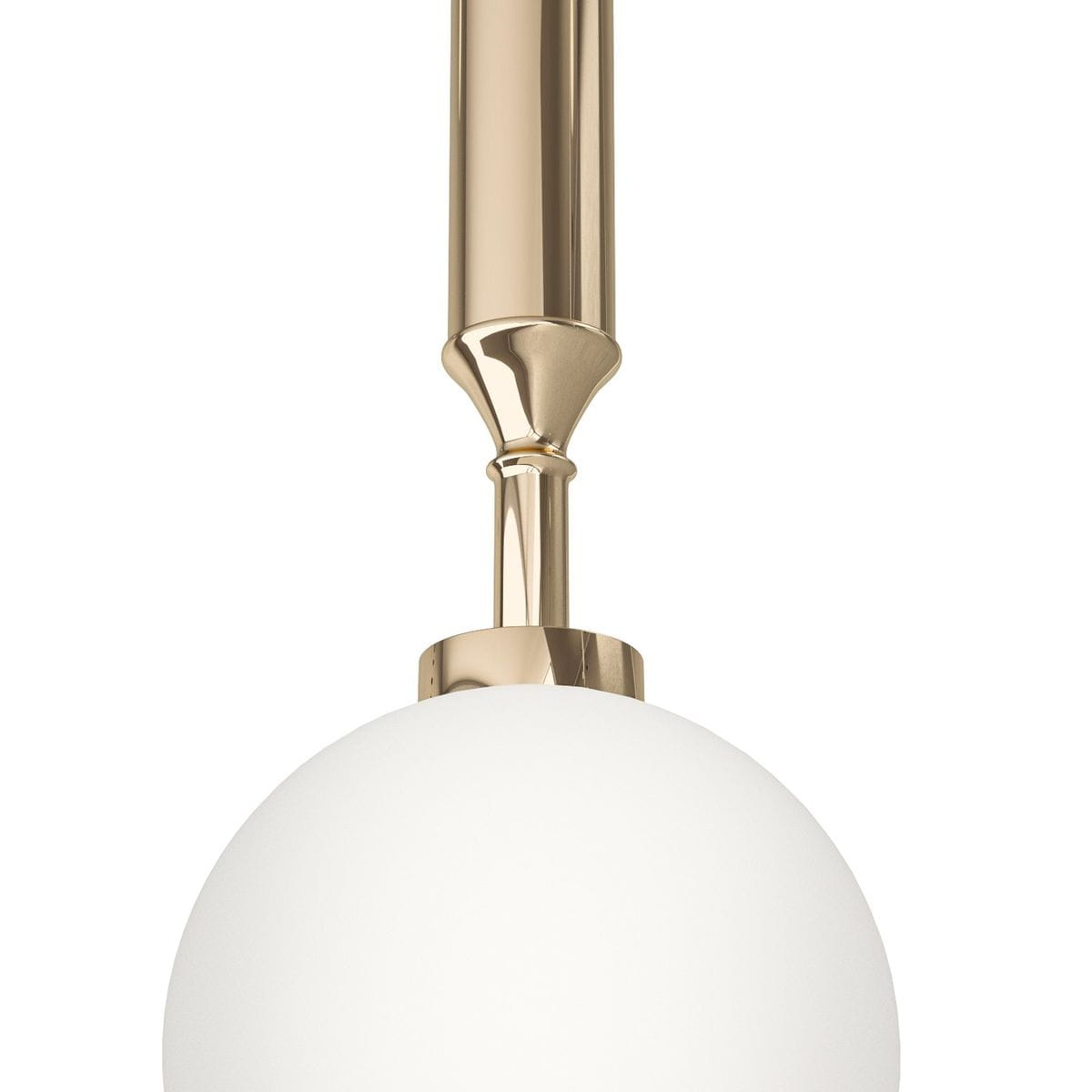 Lampa wisząca Ero I Gold A z jednym punktem świetlnym. Złoty metalowy uchwyt w kształcie cylindrycznym oraz okrągła mleczna kula, zawieszona na długim pręcie. Minimalistyczny design, idealna do nowoczesnych wnętrz.