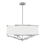 Lampa wisząca Gerdo Cromo 4-punktowa w kolorze chromu, z białym abażurem. Posiada elegancki, okrągły kształt oraz metalowe detale. Zawieszona na cienkim, chromowanym przewodzie, idealna do nowoczesnych wnętrz.