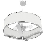 Lampa wisząca Gerdo Cromo 4-punktowa z chromowanym stelażem i białym abażurem. Produkt zawiera miejsce na cztery żarówki, umieszczony pod kątem, z widocznymi detalami chromowanej konstrukcji. Idealna do nowoczesnych wnętrz.