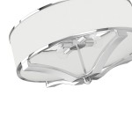 Lampa wisząca Gerdo Cromo 4-punktowa, w kształcie okrągłym, z chromowaną metalową podstawą i białym materiałowym kloszem. Widoczna konstrukcja z czterema miejscami na żarówki, umieszczona w dolnej części klosza, z delikatnym połyskiem.