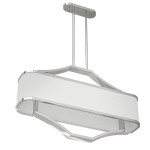 Lampa wisząca Gerdo Ovale Cromo w kolorze chromu z białym kloszem. Ośmiokątny kształt z metalowymi detalami. Ujęcie z dołu, zawieszona na dwóch cienkich linkach. Idealna do nowoczesnych wnętrz.