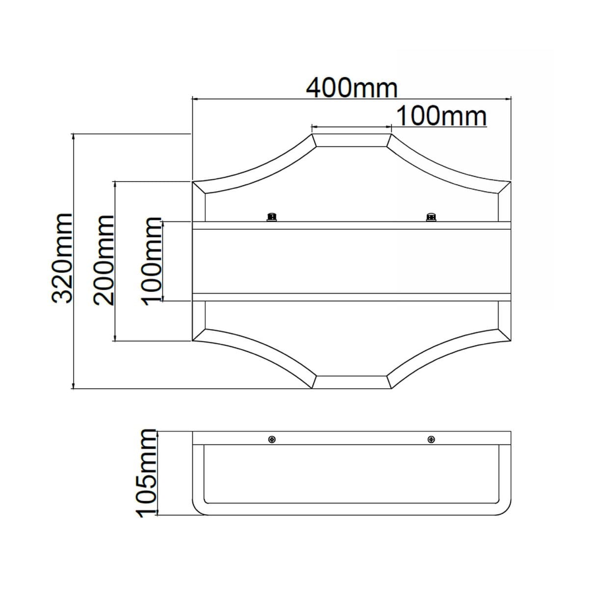 Kinkiet Gerdo Parette Gold w kolorze złotym, o wymiarach 400 mm x 320 mm x 100 mm. Posiada dwa punkty świetlne, z eleganckim, zaokrąglonym kształtem. Widok z przodu, z wyraźnymi detalami konstrukcyjnymi.