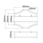 Kinkiet Gerdo Parette Gold w kolorze złotym, o wymiarach 400 mm x 320 mm x 100 mm. Posiada dwa punkty świetlne, z eleganckim, zaokrąglonym kształtem. Widok z przodu, z wyraźnymi detalami konstrukcyjnymi.