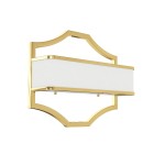 Kinkiet Gerdo Parette Gold w kolorze złotym, o prostokątnym kształcie z białym, teksturowanym kloszem. Wykonany z metalu, montowany na ścianie w pozycji poziomej. Elegancka, minimalistyczna forma z lekko zaokrąglonymi krawędziami.