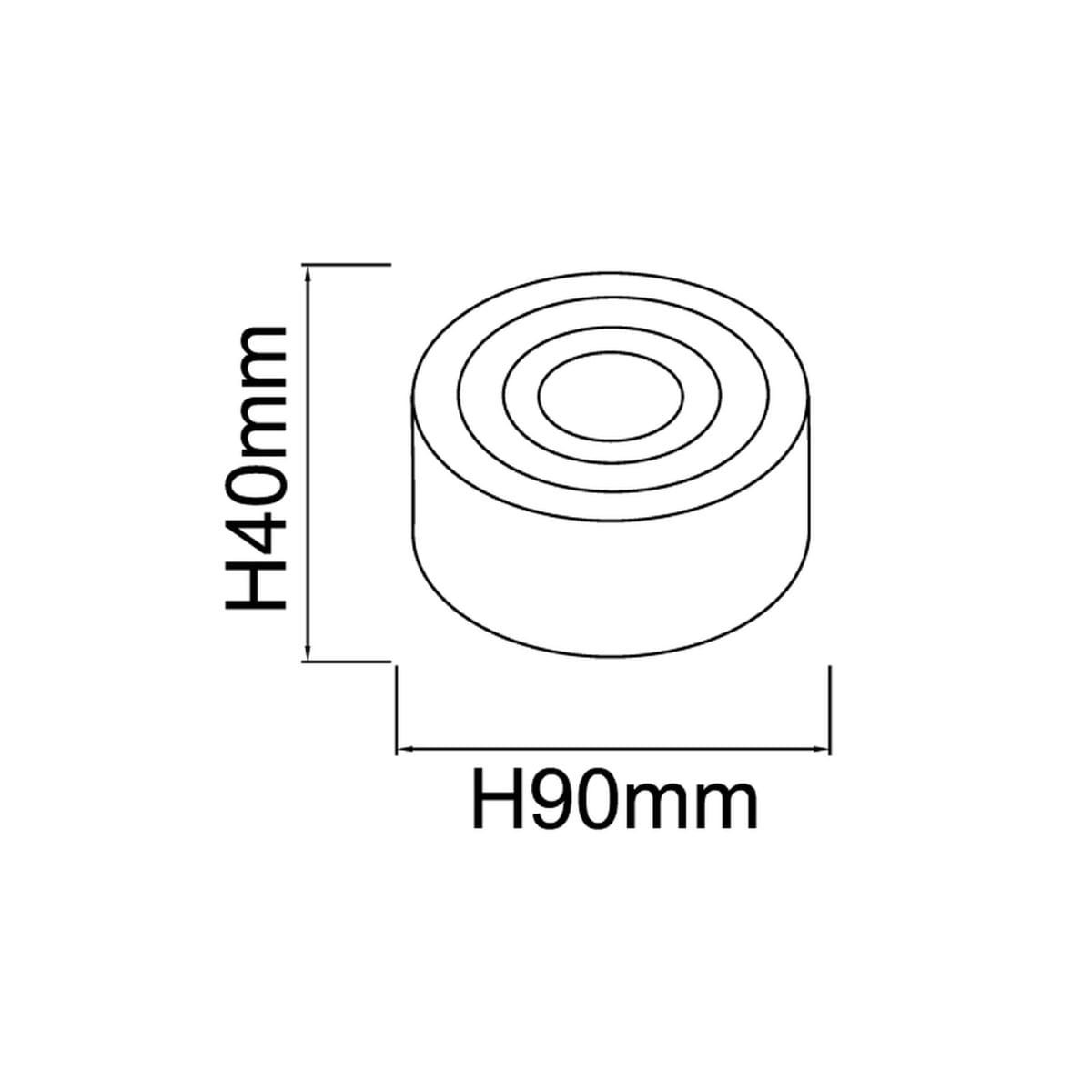 Złota lampa sufitowa Rullo Gold Mini LED, 1-punktowa, o średnicy 90 mm i wysokości 40 mm. Prosty, okrągły kształt z delikatnym wzorem. Wodoodporna (IP44), idealna do wnętrz i na zewnątrz.