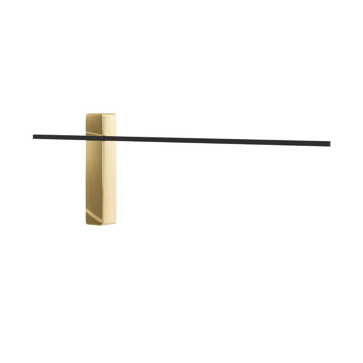 Kinkiet Bene Parette Nero/Gold 60 LED w kolorze czarnym i złotym, z prostokątną, złotą podstawą i poziomą, czarną belką. Produkt montowany na ścianie, z nowoczesnym, minimalistycznym designem. Tło białe, podkreślające detale.