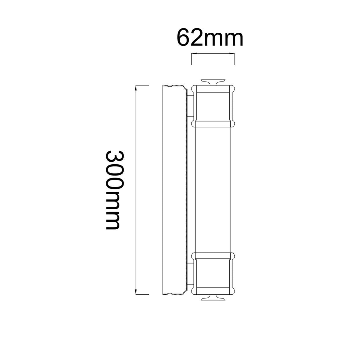 Kinkiet Omi Parette Cromo 30 IP44 LED w kolorze chromu, o wymiarach 300 mm długości i 62 mm szerokości. Produkt ma prostokątny kształt, montowany na ścianie, z widocznymi detalami mocowania. Idealny do zastosowań wewnętrznych i zewnętrznych.