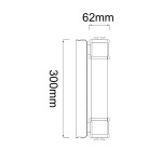 Kinkiet Omi Parette Cromo 30 IP44 LED w kolorze chromu, o wymiarach 300 mm długości i 62 mm szerokości. Produkt ma prostokątny kształt, montowany na ścianie, z widocznymi detalami mocowania. Idealny do zastosowań wewnętrznych i zewnętrznych.