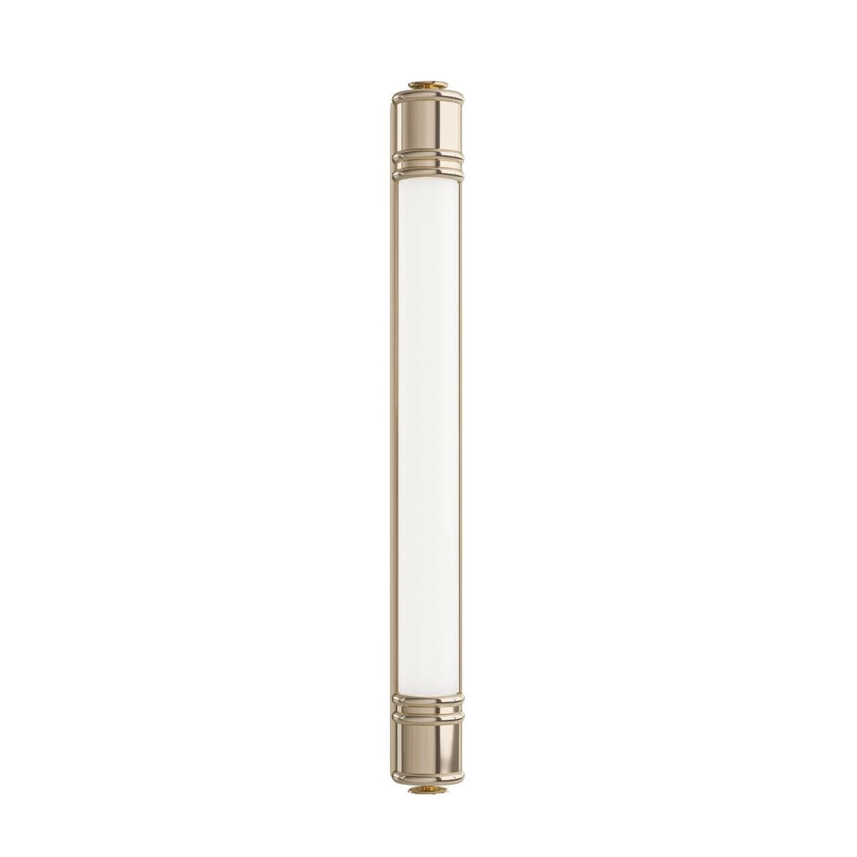 Kinkiet Omi Parette Gold 60 IP44 LED, 1-punktowy, w kolorze złotym. Prosta, pionowa forma z białym, matowym kloszem i metalowymi wykończeniami. Zainstalowany w pozycji pionowej, idealny do oświetlenia wnętrz.