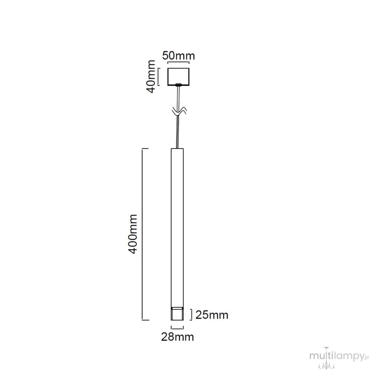 Lampa wisząca Q I Bianco/Rose Gold 40 cm, jednopunktowa, w kolorze białym z różowym złotem. Kształt prostokątny, z metalowym mocowaniem. Wymiary: długość 400 mm, szerokość 25 mm, grubość 28 mm, mocowanie 50 mm x 40 mm.