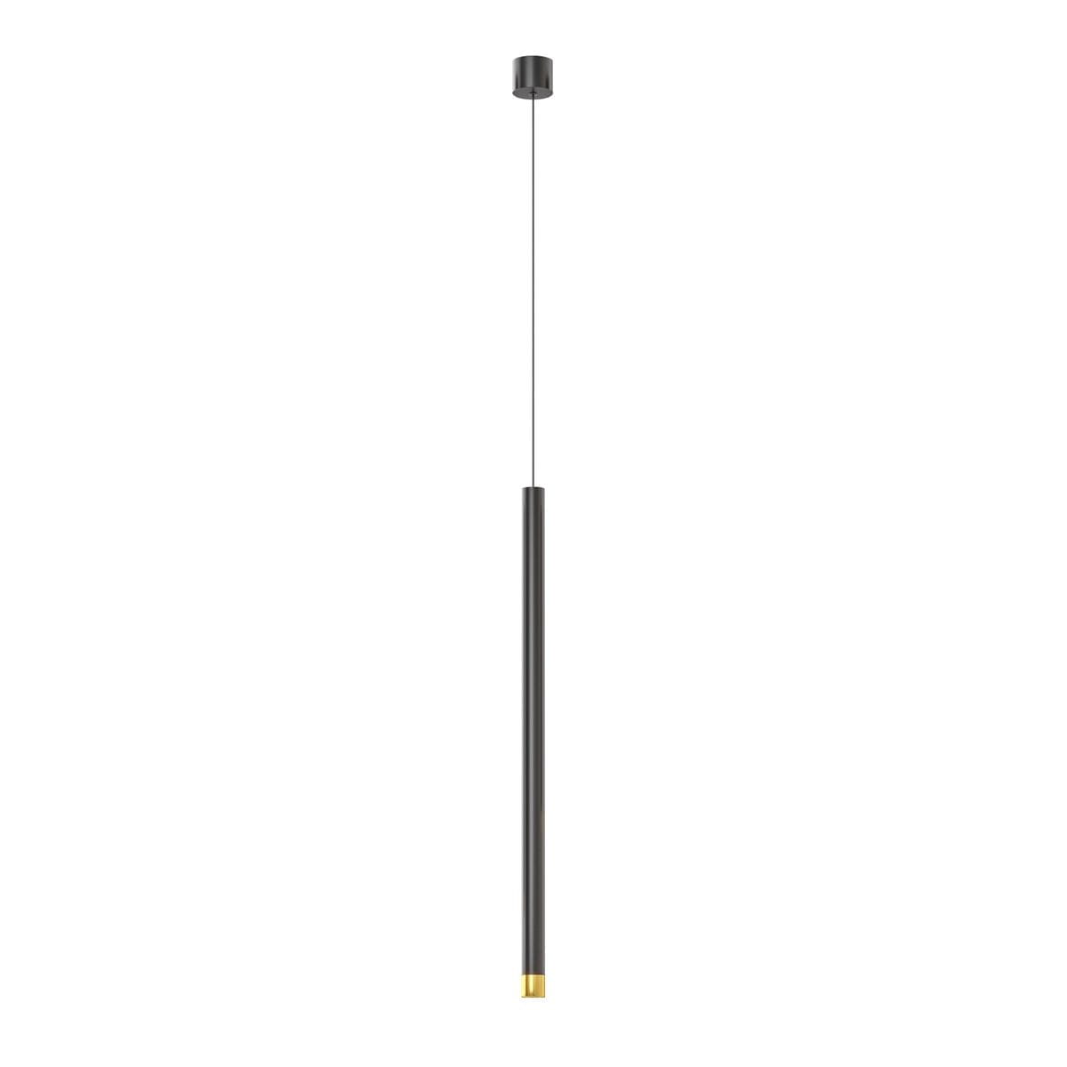 Lampa wisząca Q I Nero/Gold 60 w kolorze czarnym z złotym akcentem na końcu. Posiada prostokątny, minimalistyczny kształt, zawieszona na cienkim przewodzie. Idealna do nowoczesnych wnętrz.