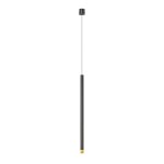 Lampa wisząca Q I Nero/Gold 60 w kolorze czarnym z złotym akcentem na końcu. Posiada prostokątny, minimalistyczny kształt, zawieszona na cienkim przewodzie. Idealna do nowoczesnych wnętrz.