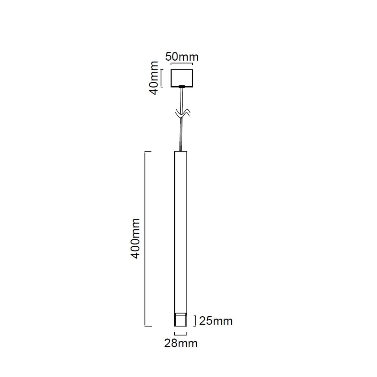 Lampa wisząca Q I Nero/Rose Gold 1-punktowa, czarna z różowozłotym detalem. Prosty, cylindryczny kształt o wymiarach 400 mm długości i 25 mm średnicy. Montaż sufitowy, minimalistyczny design, idealna do nowoczesnych wnętrz.