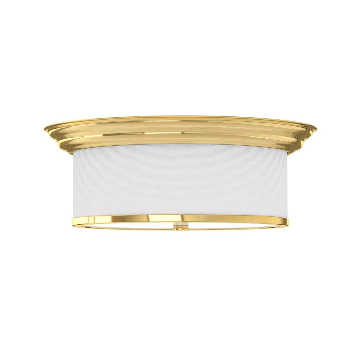 Lampa sufitowa Famburo PL Gold 38 w kolorze złotym, 3-punktowa, z białym abażurem. Okrągła, zamontowana na suficie, z ozdobnym, złotym obrzeżem, prezentująca elegancki design. Idealna do nowoczesnych wnętrz.