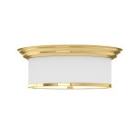 Lampa sufitowa Famburo PL Gold 38 w kolorze złotym, 3-punktowa, z białym abażurem. Okrągła, zamontowana na suficie, z ozdobnym, złotym obrzeżem, prezentująca elegancki design. Idealna do nowoczesnych wnętrz.