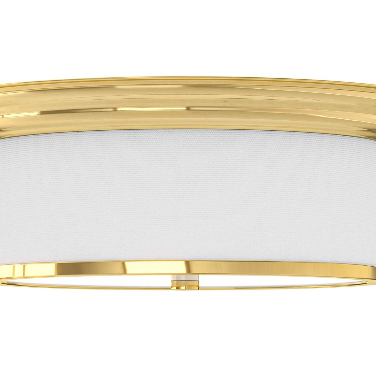 Lampa sufitowa Famburo PL Gold 38 w złotym kolorze, trójnokowa. Okrągła konstrukcja z białym abażurem, otoczona metalowym złotym wykończeniem. Widok z góry, podkreślający detale i elegancki design.