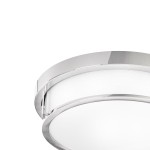 Lampa sufitowa Romi PL Cromo 40 w kolorze chromu, trzypunktowa. Okrągła oprawa z białym kloszem, umieszczona w metalowej ramie. Widok z góry, podkreślający elegancki design i transparentne wykończenie.