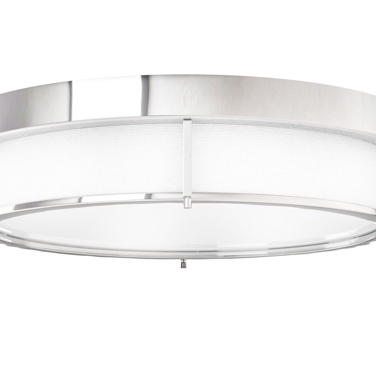 Lampa sufitowa Romi PL Cromo 50 w kolorze chromu, czteropunktowa, z okrągłym kloszem i białym materiałem dyfuzyjnym. Widok z góry, ukazujący gładką, błyszczącą powierzchnię oraz detale mocowania. Idealna do nowoczesnych wnętrz.