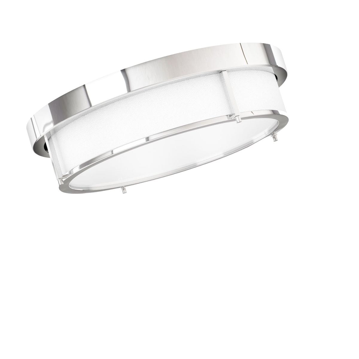 Lampa sufitowa Romi PL Cromo 50 z czterema punktami świetlnymi, chromowana, okrągła z białym kloszem. Ujęcie z boku, ukazujące detal konstrukcji i wykończenia. Idealna do nowoczesnych wnętrz.