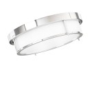 Lampa sufitowa Romi PL Cromo 50 z czterema punktami świetlnymi, chromowana, okrągła z białym kloszem. Ujęcie z boku, ukazujące detal konstrukcji i wykończenia. Idealna do nowoczesnych wnętrz.