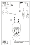 Czarna lampa sufitowa Orbis 1-punktowa SL.0016 o cylindrycznym kształcie, montowana na suficie. Widoczne elementy montażowe oraz miejsce na żarówkę. Prosta konstrukcja, idealna do nowoczesnych wnętrz. Tło instrukcji montażu na białym tle.