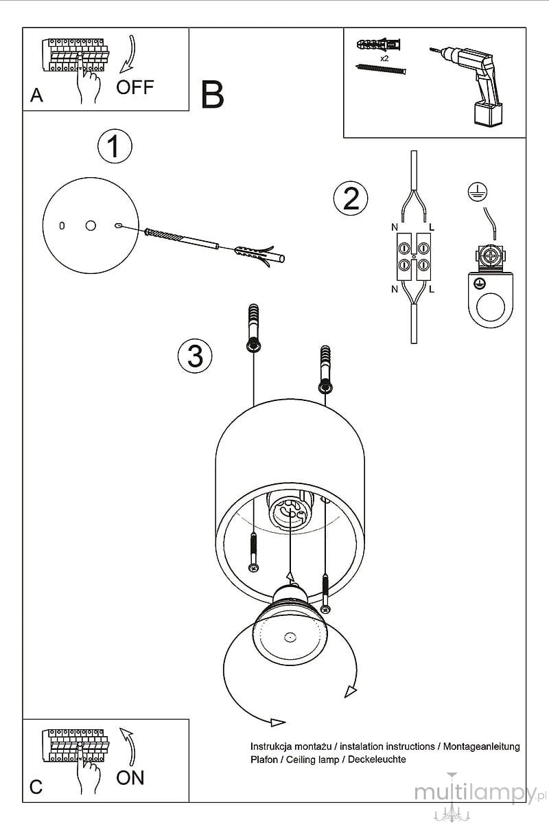 Lampa sufitowa Orbis 1-punktowa w kolorze białym, okrągła, z metalowym korpusem. Ujęcie frontalne, pokazujące montaż oraz elementy instalacyjne. Widoczne są przewody oraz miejsce na żarówkę. Tło jednolite.