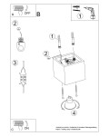 Lampa sufitowa 1-punktowa w kolorze czarnym, kwadratowa obudowa, metalowa konstrukcja, widoczne uchwyty do montażu, złącza elektryczne w środku, przeznaczona do instalacji sufitowej.