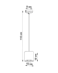 Lampa wisząca Orbis w kolorze szarym, cylindryczna, o średnicy 10 cm i wysokości 110 cm. Posiada prosty, minimalistyczny design, zawieszona na cienkim kabelku. Górna część montażowa ma średnicę 8 cm.