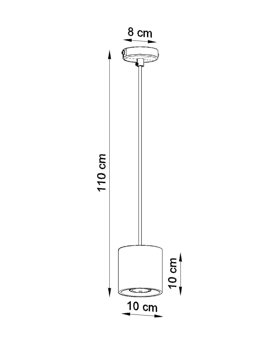 Lampa wisząca Orbis 1-punktowa w kolorze białym. Cylindryczny klosz o średnicy 10 cm i wysokości 10 cm, zawieszony na cienkim przewodzie o długości 110 cm. U góry okrągła podsufitka o średnicy 8 cm. Prosta konstrukcja, idealna do nowoczesnych wnętrz.