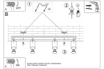 Lampa sufitowa 4-punktowa w kolorze białym, z prostokątną podstawą montażową, na której zamocowane są cztery okrągłe klosze. Ujęcie frontalne, pokazujące montaż na ścianie z widocznymi elementami instalacyjnymi.