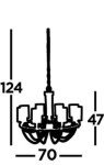Lampa wisząca Catalina, 8-punktowa, chromowana. Wymiary: wysokość 124 cm, szerokość 70 cm, głębokość 47 cm. Stylowy design z ośmioma kloszami, zawieszona na cienkim przewodzie, idealna do eleganckich wnętrz.