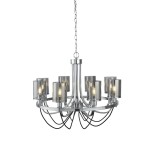 Lampa wisząca Catalina 8-punktowa w kolorze chromu, z przezroczystymi kloszami na żarówki. Kształt okrągły z eleganckimi, metalowymi ramionami. Ujęcie frontalne, zawieszona na łańcuchu, idealna do nowoczesnych wnętrz.