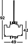 Lampa wisząca Milo 4-punktowa w kolorze chrom, z prostokątnym kształtem. Wymiary: wysokość 92 cm, szerokość 49 cm, głębokość 42 cm. Widoczny detal konstrukcji z miejscami na źródła światła.