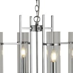 Lampa wisząca Milo 4-punktowa w kolorze chromu. Konstrukcja z metalowych prętów z przezroczystymi kloszami. Zawieszona na łańcuchu, z widocznymi żarówkami w kształcie łzy. Elegancka i nowoczesna forma, idealna do różnych wnętrz.