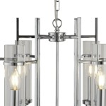 Lampa wisząca Milo 6-punktowa w chromowanym wykończeniu, z przezroczystymi kloszami na źródła światła. Kształt prostokątny, z metalowymi elementami i dekoracyjnym zawieszeniem. Idealna do nowoczesnych wnętrz.