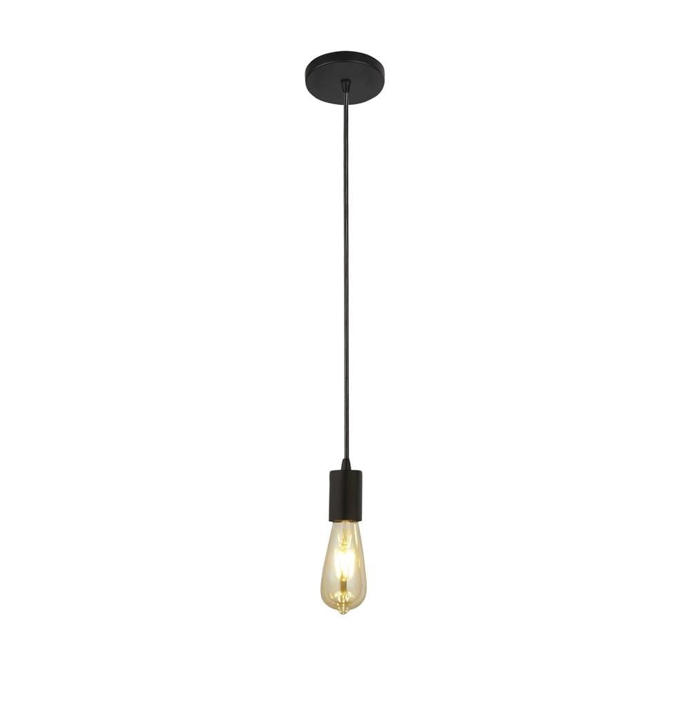 Czarna lampa wisząca Squiggle 1-punktowa z metalowym mocowaniem i długim przewodem. Widoczna żarówka w kształcie kropli, podwieszona na cienkim kablu, z okrągłą podsufitką. Prosty, minimalistyczny design, idealna do nowoczesnych wnętrz.
