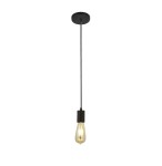 Czarna lampa wisząca Squiggle 1-punktowa z metalowym mocowaniem i długim przewodem. Widoczna żarówka w kształcie kropli, podwieszona na cienkim kablu, z okrągłą podsufitką. Prosty, minimalistyczny design, idealna do nowoczesnych wnętrz.