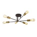 Lampa sufitowa Armstrong 6-punktowa w kolorze czarnym z satynowym mosiężnym wykończeniem. Posiada sześć ramion z żarówkami, montowana na suficie, w nowoczesnym stylu.