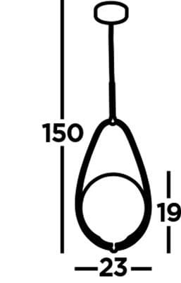 Lampa wisząca Avalon 1-punktowa, złota. Okrągły klosz o średnicy 23 cm, zawieszony na cienkim drucie, wysokość całkowita 150 cm, wąska podstawa o wysokości 19 cm. Prosty, nowoczesny design.