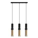 Lampa wisząca Isidora w kolorze czarnym i brązowym antycznym, z trzema punktami świetlnymi. Cylindryczne klosze z czarnymi i metalicznymi elementami, zawieszone na cienkich linkach. Ułożona w pozycji wiszącej, montowana na prostokątnej podsufitce.