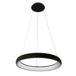 Czarna lampa wisząca Alessia D61 LED 4000K, 1-punktowa, w kształcie okręgu. Zawieszona na cienkich linkach, z białym kryciem w dolnej części. Prosta konstrukcja, idealna do nowoczesnych wnętrz, na jednolitym tle.