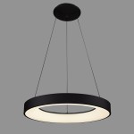Czarna lampa wisząca Giulia D48 LED 4000K, 1-punktowa, z okrągłym, matowym kloszem oraz białym wnętrzem. Wisi na cienkich linkach, montowana sufitowo. Prosty, nowoczesny design, idealna do oświetlenia wnętrz.