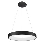 Czarna lampa wisząca Giulia D60 LED z okrągłym kloszem, zawieszona na dwóch cienkich linkach. Emituje światło o temperaturze 4000K. Prosty, nowoczesny design. Klasyczny, minimalistyczny wygląd, idealna do różnych wnętrz.