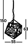 Lampa wisząca Cube 5-punktowa w chromowanym wykończeniu. Geometria w kształcie sześcianu z pięcioma miejscami na żarówki. Wymiary: wysokość 150 cm, szerokość 55 cm, głębokość 63 cm.