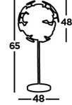 Lampa stołowa 3-punktowa, czarna, o wysokości 65 cm i średnicy podstawy 48 cm. Konstrukcja z globem, z trzema punktami świetlnymi, z minimalistycznym designem. Ujęcie frontalne z wymiarami w opisie.
