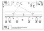 Czarna lampa sufitowa Merida, 6-punktowa, z regulowanymi reflektorami. Produkt zawieszony na prostokątnej podstawie, z widocznymi szynami montażowymi. Prosta konstrukcja, idealna do nowoczesnych wnętrz.