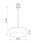 Lampa wisząca Arena 35, 2-punktowa, w kolorze białym. Okrągły klosz o średnicy 35 cm i wysokości 11 cm zawieszony na cienkim, 111 cm kabel. Element montażowy o średnicy 8 cm, minimalistyczny design.