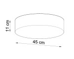 Lampa sufitowa Arena 45, biała, o okrągłym kształcie i wymiarach 45 cm średnicy oraz 11 cm wysokości. Ujęcie z boku, ukazujące prostą formę bez dodatkowych zdobień. Idealna do nowoczesnych wnętrz.