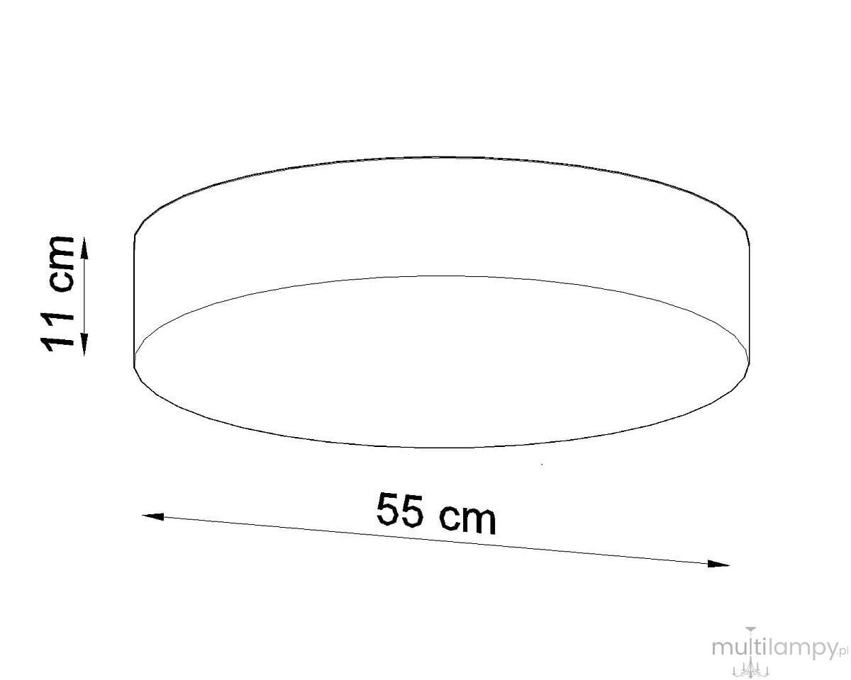 Plafon Arena 55, okrągły, biały, o średnicy 55 cm i wysokości 11 cm, w kształcie płaskiej tarczy. Produkt widoczny z boku, ukazujący minimalistyczny design, idealny do nowoczesnych wnętrz.